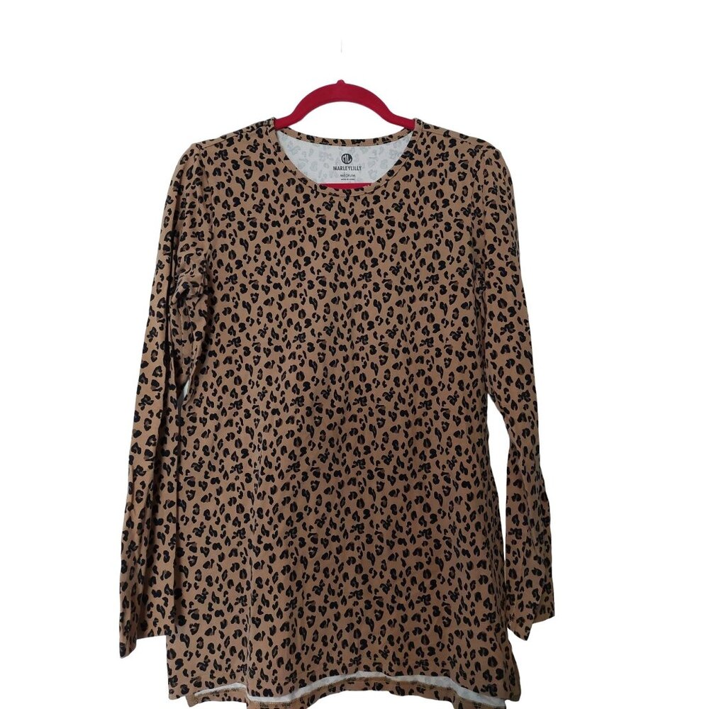 Marleylilly Womens Leopard Print Long-Sleeve Top Medium